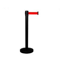 Iron Black Powder Coated Queue Barrier with 2 Meter Nylon Red Belt