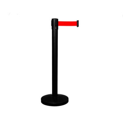 Iron Black Powder Coated Queue Barrier with 2 Meter Nylon Red Belt
