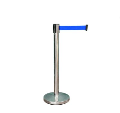 Crowd Control Barrier with Blue Belt | Heavy-Duty Stainless Steel Barrier