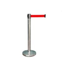 Stainless Steel Queue Barrier with 2 Meter Red Belt and U Shaped Base