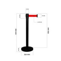 ⁦Iron Black Powder Coated Queue Barrier with 2 Meter Nylon Red Belt⁩ - الصورة ⁦2⁩
